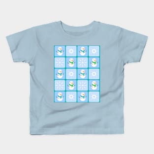 Winter checkered pattern snowflakes and snowman Kids T-Shirt